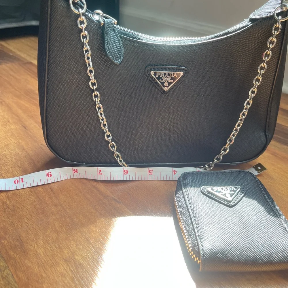 Designer Black Shoulder Bag with Chain Accent